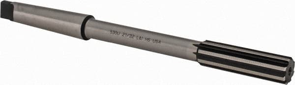 Made in USA - 21/32" High Speed Steel 8 Flute Chucking Reamer - Straight Flute, 2MT Morse Taper Shank, 2-1/4" Flute Length, 9" OAL - Americas Industrial Supply