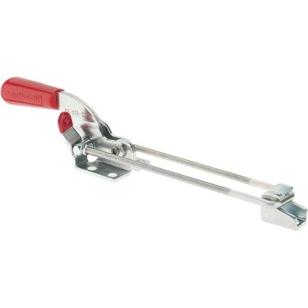 De-Sta-Co - 719 Lb Capacity, Horizontal, U Hook, Flanged Base, Carbon Steel Pull Action Latch Clamp - 1-3/4" Drawing Movement, 10-17/32" OAL, Threaded U Hook, Straight Handle - Americas Industrial Supply