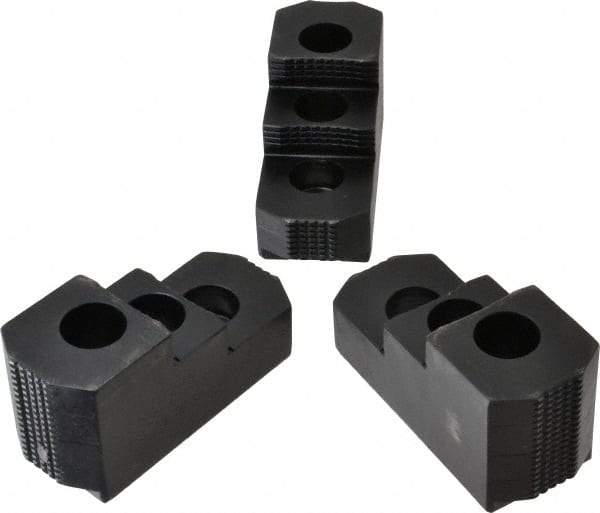 H & R Manufacturing - 12" Max Chuck Diam Compatibility, Case Hardened Steel 1.5mm x 60° Serrated Hard Lathe Top Jaws - 2 Steps, 0.827" Groove Width, 2" Wide x 4-7/8" Long x 2-15/32" High - Americas Industrial Supply