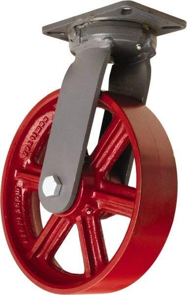 Hamilton - 12" Diam x 3" Wide x 15-1/2" OAH Top Plate Mount Swivel Caster - Cast Iron, 2,500 Lb Capacity, Tapered Roller Bearing, 5-1/4 x 7-1/4" Plate - Americas Industrial Supply