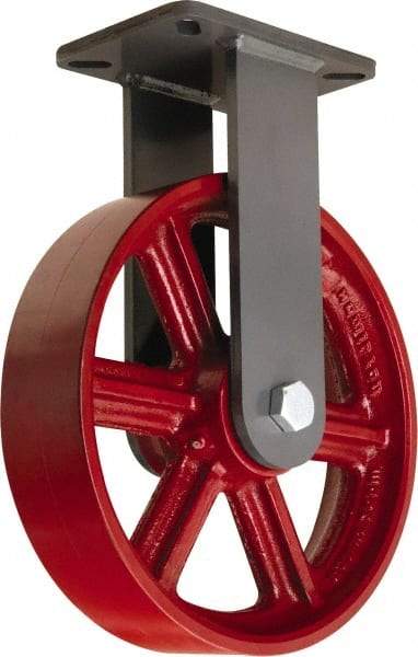 Hamilton - 12" Diam x 3" Wide x 15-1/2" OAH Top Plate Mount Rigid Caster - Cast Iron, 2,500 Lb Capacity, Tapered Roller Bearing, 5-1/4 x 7-1/4" Plate - Americas Industrial Supply