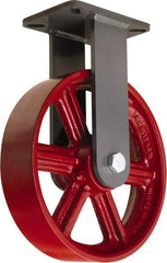 Hamilton - 12" Diam x 3" Wide x 15-1/2" OAH Top Plate Mount Rigid Caster - Cast Iron, 2,500 Lb Capacity, Straight Roller Bearing, 5-1/4 x 7-1/4" Plate - Americas Industrial Supply