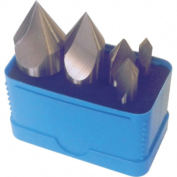 Interstate - 5 Piece, 1/4 to 1" Head Diam, 82° Included Angle, Single End Countersink Set - Americas Industrial Supply