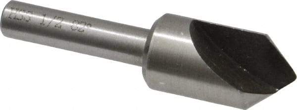 Interstate - 1/2" Head Diam, 1/4" Shank Diam, 1 Flute 82° High Speed Steel Countersink - Bright Finish, 2" OAL, Single End, Straight Shank, Right Hand Cut - Americas Industrial Supply