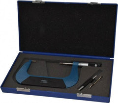 Fowler - 3" to 4" Mechanical Baked Enamel (Frame) & Satin Chrome (Graduations) Coated Blade Micrometer - 0.0002" Accuracy, 0.0001" Graduation, 0.03" Blade Thickness, Ratchet Stop Thimble - Americas Industrial Supply