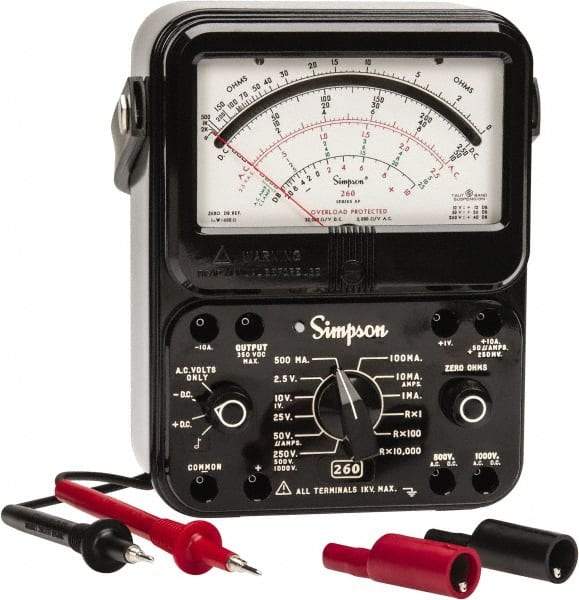 Simpson Electric - 12391, 1,000 VAC/VDC, Analog Manual Ranging Multimeter - 20 mOhm, Measures Voltage, Current, Resistance - Americas Industrial Supply