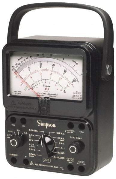 Simpson Electric - 12226, 1,000 VAC/VDC, Analog Manual Ranging Multimeter - 20 mOhm, Measures Voltage, Current, Resistance - Americas Industrial Supply