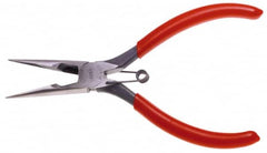Urrea - 6-3/4" OAL, 1-1/2" Jaw Length x 47/64" Jaw Width, Long Nose Side Cutting Needle Nose Pliers - Serrated Jaw, Chain Nose Head, Rubber Grip Handles, with Spring - Americas Industrial Supply