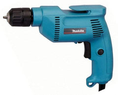 Makita - 3/8" Keyless Chuck, 2,500 RPM, Pistol Grip Handle Electric Drill - 4.9 Amps, 115 Volts, Reversible, Includes Keyless Chuck - Americas Industrial Supply