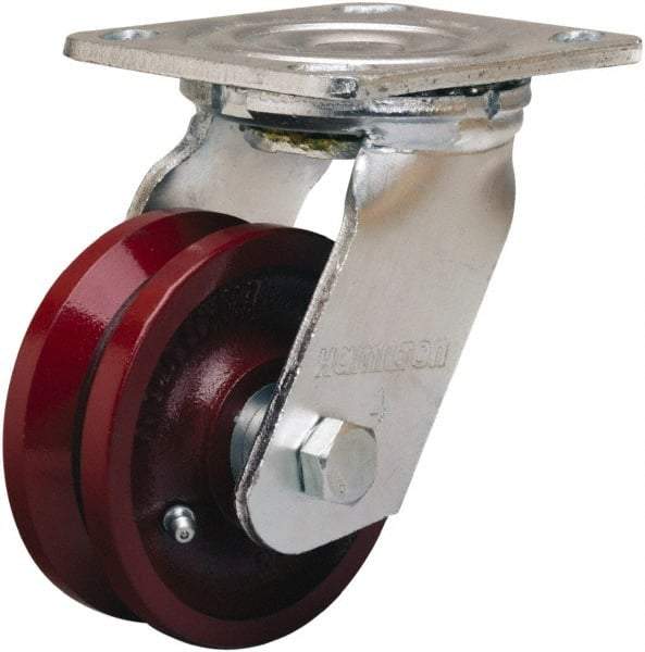 Hamilton - 4" Diam x 1-1/2" Wide, Iron Swivel Caster - 550 Lb Capacity, Top Plate Mount, 4" x 4-1/2" Plate, Straight Roller Bearing - Americas Industrial Supply