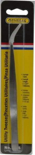 General - 6-1/2" OAL Utility Tweezers - X-LG, Curved Smooth Points - Americas Industrial Supply