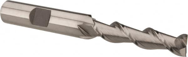 Hertel - 5/16", 1-3/8" LOC, 3/8" Shank Diam, 3-1/8" OAL, 2 Flute, High Speed Steel Square End Mill - Single End, Uncoated, Spiral Flute, 42° Helix, Centercutting, Right Hand Cut, Right Hand Flute - Americas Industrial Supply