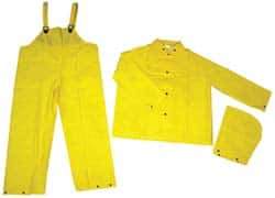 MCR Safety - Size 2XL, Yellow, Rain Three Piece Suit - 60" Chest, Detachable Hood, Take Up Snaps Ankle, Take Up Snaps Wrist - Americas Industrial Supply