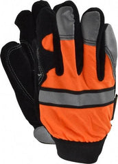 MCR Safety - Size L (9) Grain Cowhide General Protection Work Gloves - For Work & Driver, Uncoated, Hook & Loop Cuff, Full Fingered, White/Orange, Paired - Americas Industrial Supply