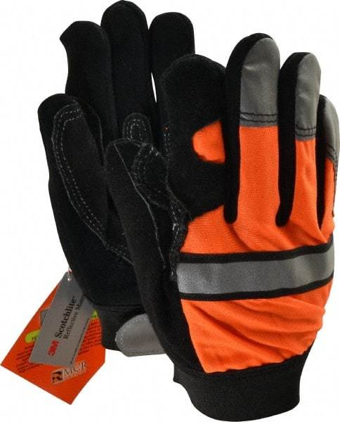 MCR Safety - Size M (8) Grain Cowhide General Protection Work Gloves - For Work & Driver, Uncoated, Hook & Loop Cuff, Full Fingered, White/Orange, Paired - Americas Industrial Supply