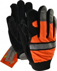MCR Safety - Size M (8) Grain Cowhide General Protection Work Gloves - For Work & Driver, Uncoated, Hook & Loop Cuff, Full Fingered, White/Orange, Paired - Americas Industrial Supply