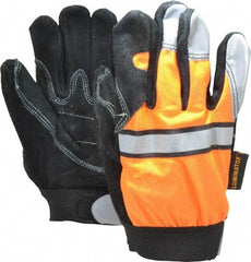 MCR Safety - Size XL (10) Grain Cowhide General Protection Work Gloves - For Work & Driver, Uncoated, Hook & Loop Cuff, Full Fingered, White/Orange, Paired - Americas Industrial Supply