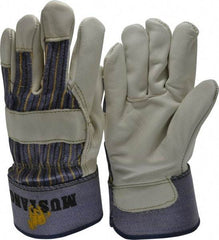MCR Safety - Size L (9) Grain Cowhide General Protection Work Gloves - For Work & Driver, Uncoated, Safety Cuff, Full Fingered, White/Blue/Black/Yellow, Paired - Americas Industrial Supply