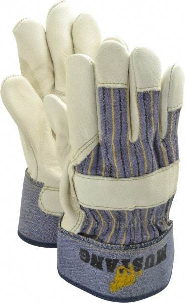 MCR Safety - Size XL (10) Grain Cowhide General Protection Work Gloves - For Work & Driver, Uncoated, Safety Cuff, Full Fingered, White/Blue/Black/Yellow, Paired - Americas Industrial Supply