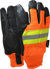 MCR Safety - Size L (9) Grain Pigskin Cold Protection & Waterproof Work Gloves - For Work & Driver, Uncoated, Knit Wrist Cuff, Full Fingered, Yellow/Red/Orange/Black, Paired - Americas Industrial Supply