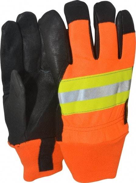 MCR Safety - Size M (8) Grain Pigskin Cold Protection & Waterproof Work Gloves - For Work & Driver, Uncoated, Knit Wrist Cuff, Full Fingered, Yellow/Red/Orange/Black, Paired - Americas Industrial Supply