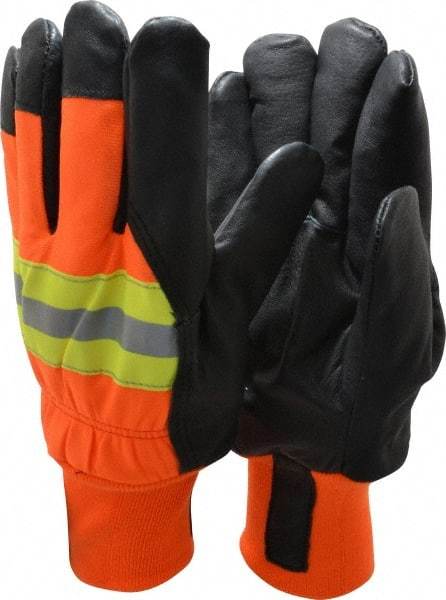 MCR Safety - Size XL (10) Grain Pigskin Cold Protection & Waterproof Work Gloves - For Work & Driver, Uncoated, Knit Wrist Cuff, Full Fingered, Yellow/Red/Orange/Black, Paired - Americas Industrial Supply