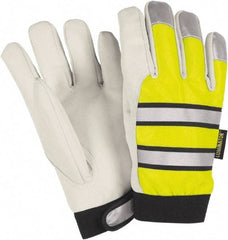 MCR Safety - Size L (9) Grain Goatskin Cold Protection Work Gloves - For Work & Driver, Uncoated, Hook & Loop Cuff, Full Fingered, Lime Green/Silver/Black/Orange, Paired - Americas Industrial Supply