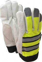 MCR Safety - Size XL (10) Grain Goatskin Cold Protection Work Gloves - For Work & Driver, Uncoated, Hook & Loop Cuff, Full Fingered, Lime Green/Silver/Black/Orange, Paired - Americas Industrial Supply