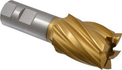 Hertel - 1-1/2", 2" LOC, 1" Shank Diam, 4-1/2" OAL, 6 Flute, High Speed Steel Square End Mill - Single End, TiN Finish, Spiral Flute, 30° Helix, Right Hand Cut, Right Hand Flute - Americas Industrial Supply