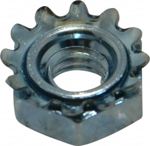 Value Collection - #12-24, Zinc Plated, Steel Hex Nut with External Tooth Washer - 1/2" Washer Diam, 7/16" Width Across Flats - Americas Industrial Supply