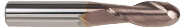 SGS - 3/4" Diam, 1-1/2" LOC, 2 Flute Solid Carbide Ball End Mill - TiCN Finish, Single End, 4" OAL, 3/4" Shank Diam, Spiral Flute - Americas Industrial Supply