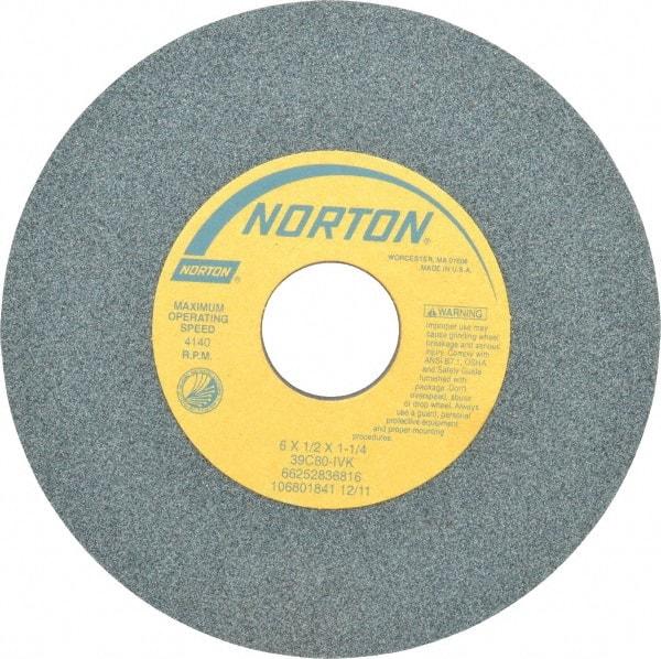 Norton - 6" Diam x 1-1/4" Hole x 1/2" Thick, I Hardness, 80 Grit Surface Grinding Wheel - Silicon Carbide, Type 1, Medium Grade, 4,140 Max RPM, Vitrified Bond, No Recess - Americas Industrial Supply