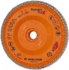 WALTER Surface Technologies - 80 Grit, 4-1/2" Disc Diam, 5/8-11 Center Hole, Flap Disc - Plastic Backing, Arbor Attaching System, Coated - Americas Industrial Supply
