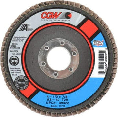 Camel Grinding Wheels - 40 Grit, 4-1/2" Disc Diam, 7/8" Center Hole, Type 29 Aluminum Oxide Flap Disc - 13,300 Max RPM, Polyester Backing, Arbor Attaching System, Coated - Americas Industrial Supply