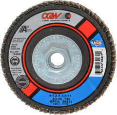 Camel Grinding Wheels - 36 Grit, 4-1/2" Disc Diam, 5/8-11 Center Hole, Type 29 Aluminum Oxide Flap Disc - 13,300 Max RPM, Polyester Backing, Arbor Attaching System, Coated - Americas Industrial Supply