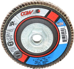 Camel Grinding Wheels - 60 Grit, 4-1/2" Disc Diam, 5/8-11 Center Hole, Type 29 Aluminum Oxide Flap Disc - 13,300 Max RPM, Polyester Backing, Arbor Attaching System, Coated - Americas Industrial Supply