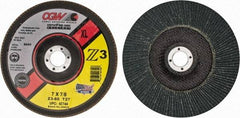 Camel Grinding Wheels - 60 Grit, 7" Disc Diam, 7/8" Center Hole, Type 27 Zirconia Alumina Flap Disc - 8,600 Max RPM, Poly Cotton Backing, Arbor Attaching System, Coated - Americas Industrial Supply