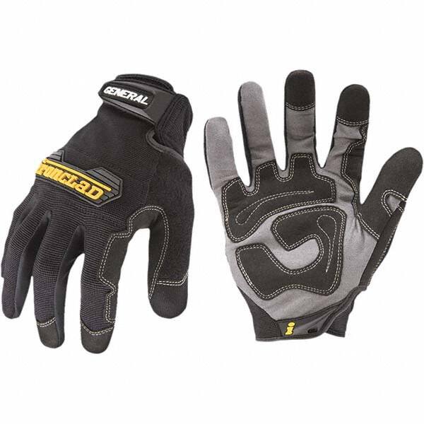 ironCLAD - Size L (9) Synthetic Leather Work Gloves - For Mechanic's & Lifting, Uncoated, Hook & Loop Cuff, Full Fingered, Black, Paired - Americas Industrial Supply