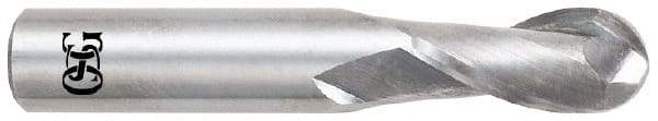 OSG - 9/16" Diam, 1-1/8" LOC, 2 Flute Solid Carbide Ball End Mill - Uncoated, Single End, 3-1/2" OAL, 9/16" Shank Diam, Spiral Flute - Americas Industrial Supply