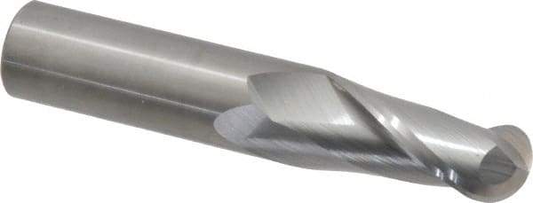 OSG - 3/4" Diam, 1-1/2" LOC, 2 Flute Solid Carbide Ball End Mill - Uncoated, Single End, 4" OAL, 3/4" Shank Diam, Spiral Flute - Americas Industrial Supply