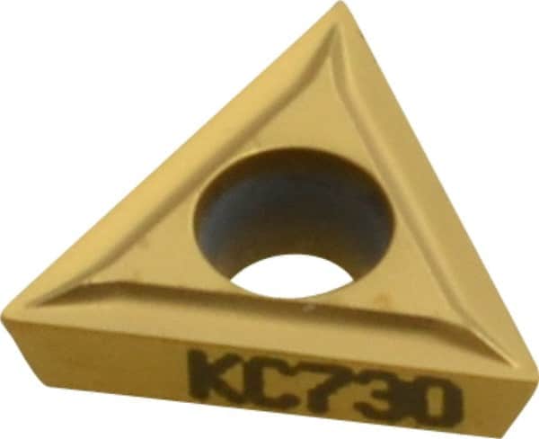 Kennametal - TPMT21.50.5 LF Grade KC730 Carbide Turning Insert - TiN Finish, 60° Triangle, 1/4" Inscr Circle, 3/32" Thick, 0.008" Corner Radius - Americas Industrial Supply