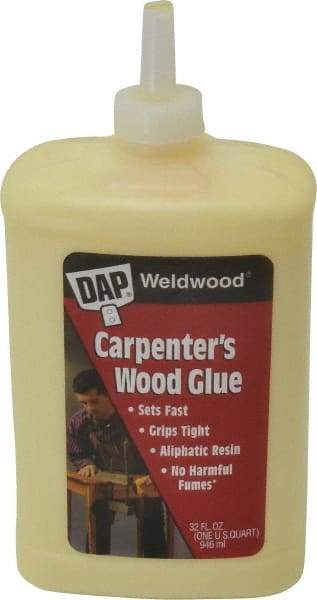 DAP - 32 oz Bottle Yellow Wood Glue - 5 to 7 min Working Time, 72 hr Full Cure Time, Bonds to Cardboard, Fabric, Leather, Particle Board & Wood - Americas Industrial Supply