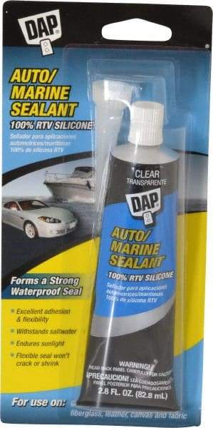 DAP - 2.8 oz Tube Clear RTV Silicone Joint Sealant - -40 to 400°F Operating Temp, 10 to 20 min Tack Free Dry Time, 24 hr Full Cure Time - Americas Industrial Supply