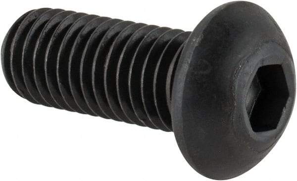 Made in USA - M10x1.50 Metric Coarse Hex Socket Drive, Button Screw - Alloy Steel, Black Oxide Finish, Fully Threaded, 25mm Length Under Head - Americas Industrial Supply