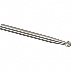 Made in USA - 3/32" Cut Diam, 1/8" Shank Diam, Ball Head Chipbreaker Cut Burr - Carbide, 3/32" LOC, 2" OAL - Americas Industrial Supply
