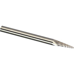 Made in USA - 3mm Cut Diam, 0.1181" Shank Diam, Cone Head Diamond Cut Burr - Carbide, 16mm LOC, 38mm OAL - Americas Industrial Supply