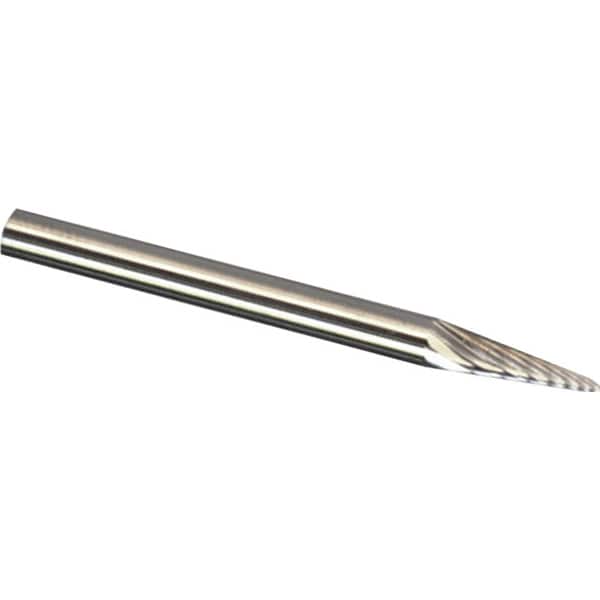 Made in USA - 3mm Cut Diam, 0.1181" Shank Diam, Cone Head Aluma Cut Burr - Carbide, 11mm LOC, 38mm OAL - Americas Industrial Supply