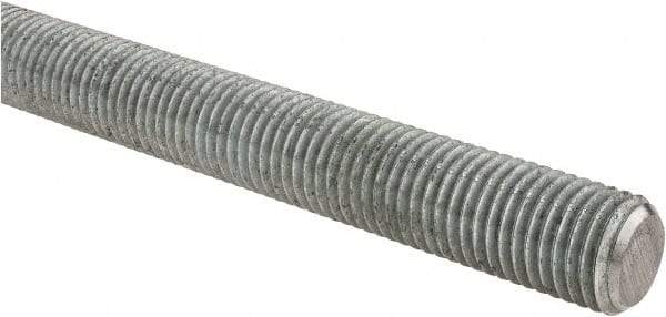 Made in USA - 1-8 UNC (Coarse), 2' Long, Low Carbon Steel Threaded Rod - Hot-Dipped Galvanized Finish, Right Hand Thread - Americas Industrial Supply