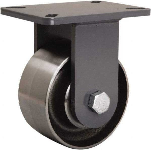 Hamilton - 6" Diam x 3" Wide x 8" OAH Top Plate Mount Rigid Caster - Forged Steel, 3,500 Lb Capacity, Tapered Roller Bearing, 5-1/4 x 7-1/4" Plate - Americas Industrial Supply