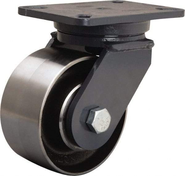 Hamilton - 6" Diam x 3" Wide x 8" OAH Top Plate Mount Swivel Caster - Forged Steel, 3,500 Lb Capacity, Tapered Roller Bearing, 5-1/4 x 7-1/4" Plate - Americas Industrial Supply